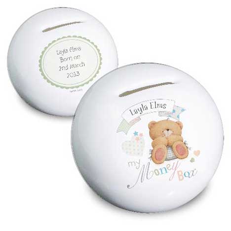Personalised Forever Friends Bone China Baby Money Box